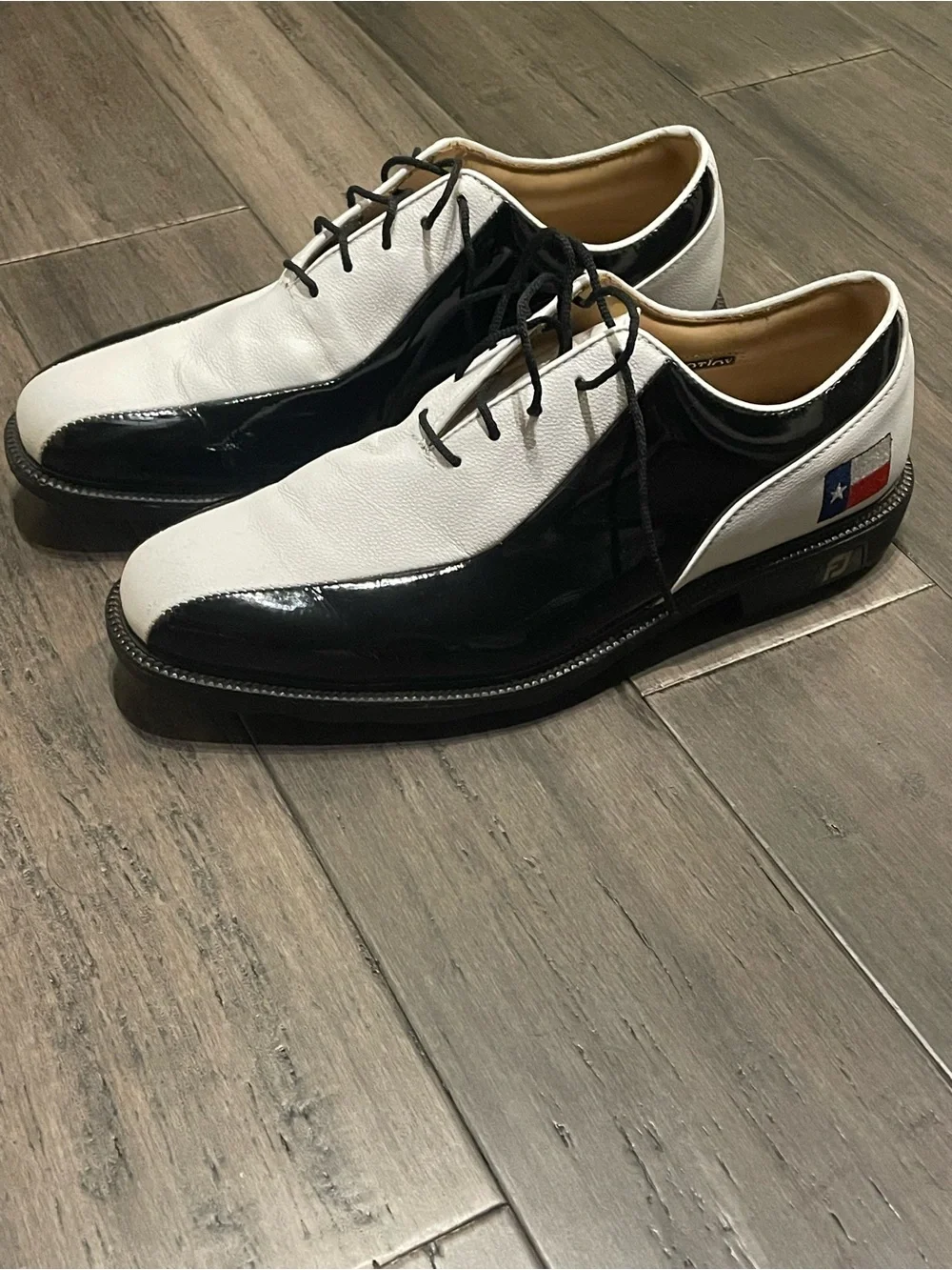 FootJoy DryJoys Golf Shoes Texas Flag Custom JCS Black White Men’s US 9.5 Medium